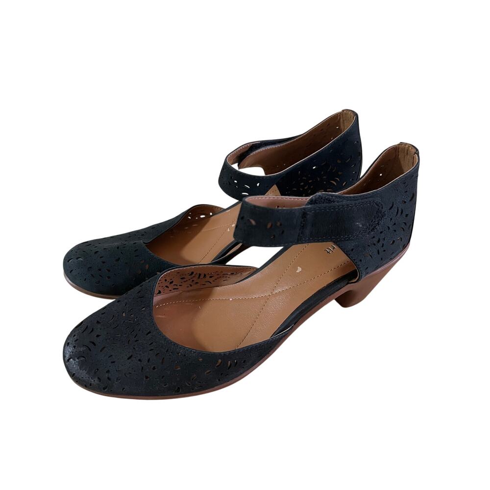 Easy Spirit Black Laser Cut Mary Jane Low Block Heel Shoes Size 7 Vintage preppy